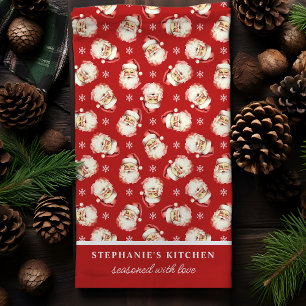Retro Santa Roter personalisierter Name Weihnachte Geschirrtuch