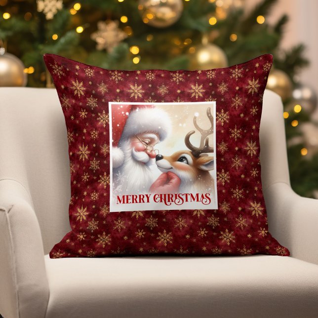 Retro Santa Rudolph Christmas Pillow Cozy Magic  Kissen (Retro Santa Rudolph Christmas Pillow Cozy Magic )