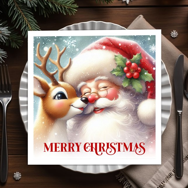 Retro Santa Rudolph Xmas Party Table Napkins Serviette (Retro Santa Rudolph Xmas Party Table Napkins)