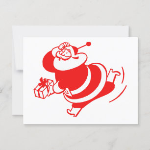 Retro Santa Running rot und weiß Postkarte