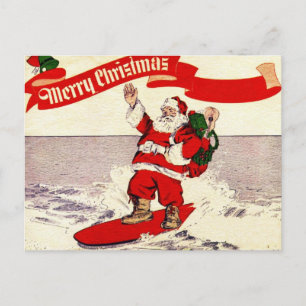 Retro-Santa-Surfing-Weihnachtspostkarte Feiertagspostkarte