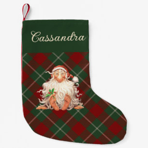 Retro Santa Tartan Kariert mit Name Kleiner Weihnachtsstrumpf