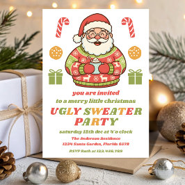Retro Santa Ugly Sweater Party Editable Einladung