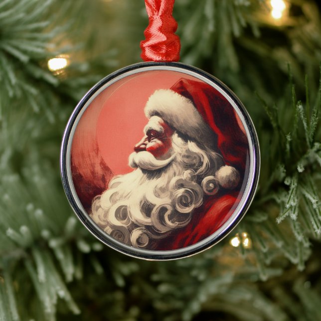Retro Santa Vintag Illustration Ornament Aus Metall (Baum)