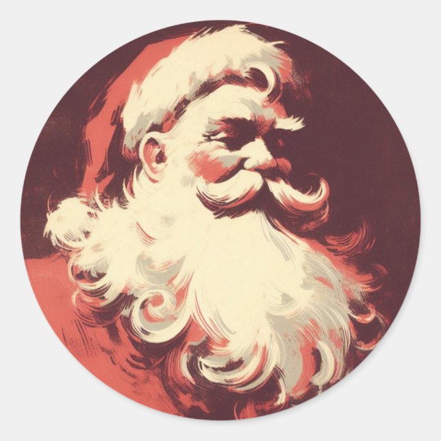 Retro Santa Vintag Illustration Runder Aufkleber (Vorderseite)