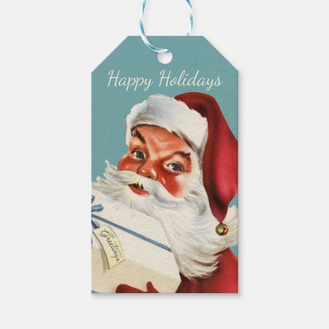 Retro Santa Vintage Weihnachten Geschenkanhänger (Vorderseite)