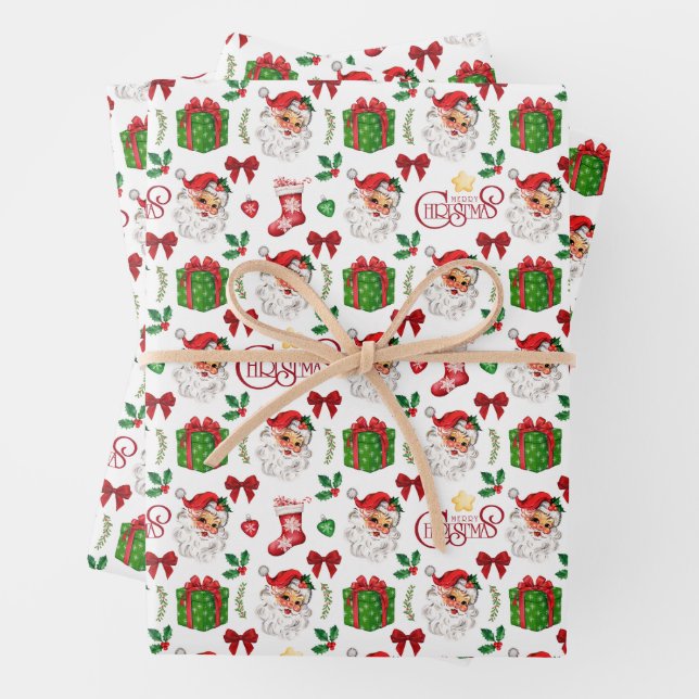 Retro Santa Weihnachts-Umschlagpapier Geschenkpapier Set (Beispiel)