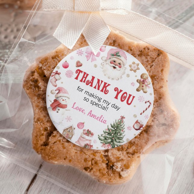 Retro Santa Winter Christmas Birthday Thank You Runder Aufkleber (Von Creator hochgeladen)