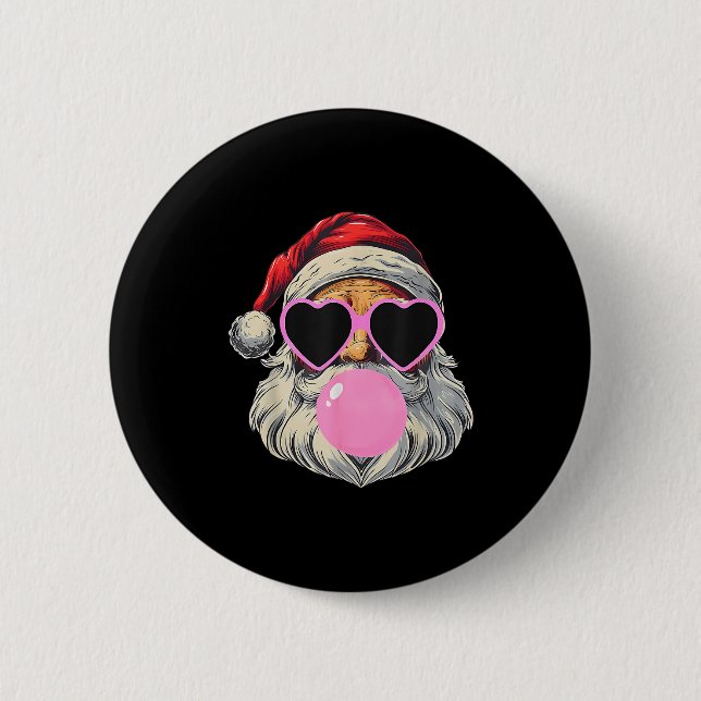 Retro Santa With Heart Gles Bubblegum Christmas Gi Button (Vorderseite)