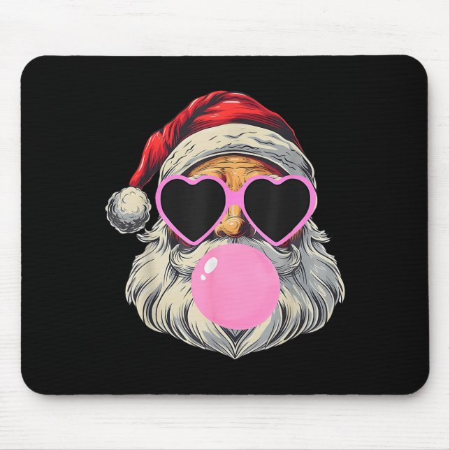 Retro Santa With Heart Gles Bubblegum Christmas Gi Mousepad (Vorne)