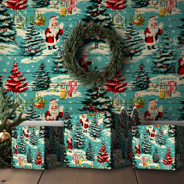 Retro Santa Wonderland Geschenkpapier