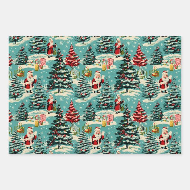 Retro Santa Wonderland Geschenkpapier Set (Vorderseite)