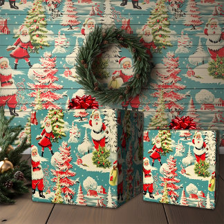 Retro Santa Wunderland 2 Geschenkpapier