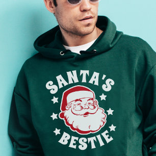 Retro Santa's Bestie Modern Green Men's Christmas Hoodie