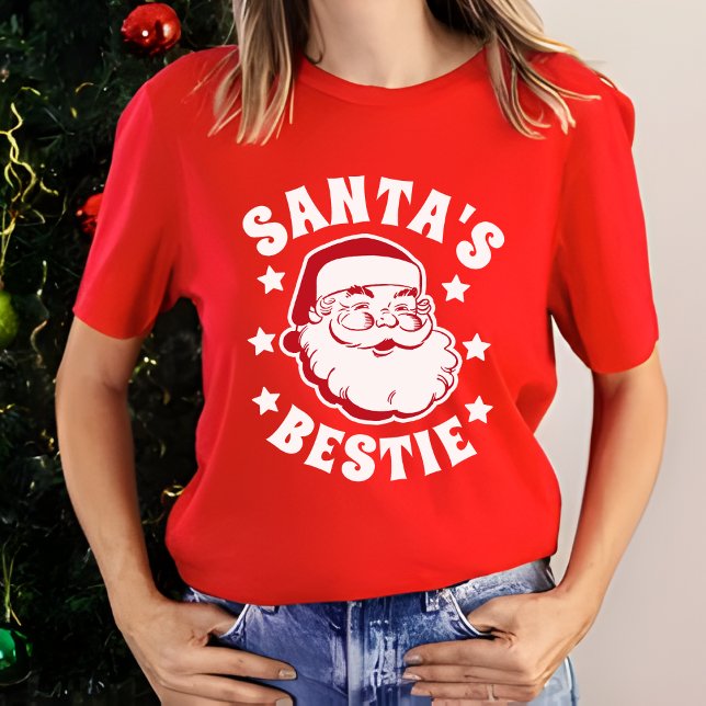 Retro Santa's Bestie Moderne rote Frauen Weihnacht T-Shirt (Von Creator hochgeladen)