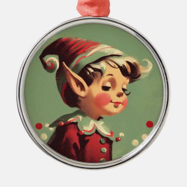 Retro Santa's Elf Weihnachten Ornament Aus Metall (Vorne)