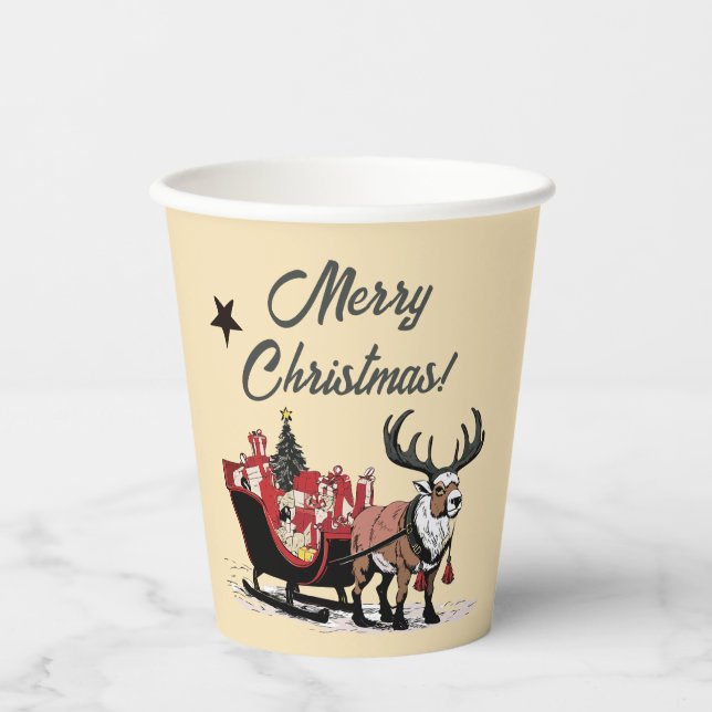 Retro Santa's Sleigh Pappbecher (Vorderseite)