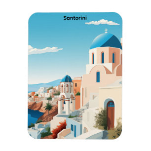 Retro Santorin Griechenland Mittelmeer Blau & Weiß Magnet