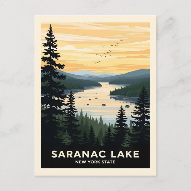 Retro Saranac Lake | New York Travel Postkarte (Vorderseite)