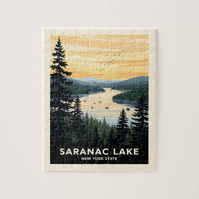 Retro Saranac Lake | New York Travel Puzzle (Vertikal)