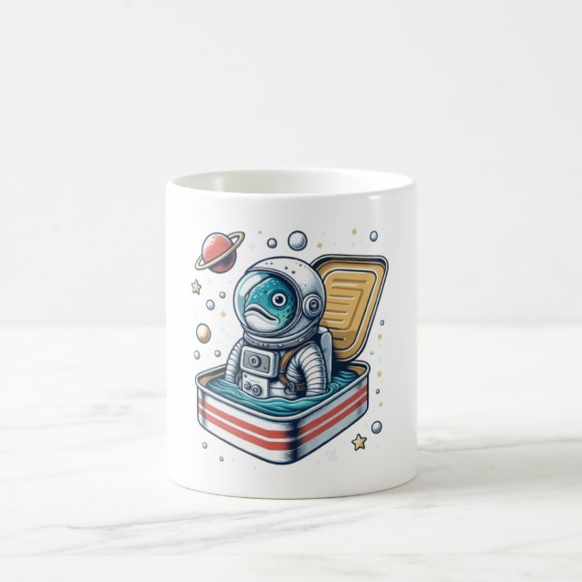 Retro-Sardinen-Astronaut lustige Tasse (Mittel)