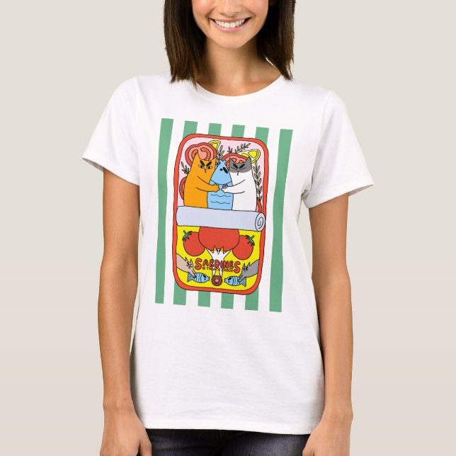 Retro Sardinen-Katze T-Shirt (Vorderseite)