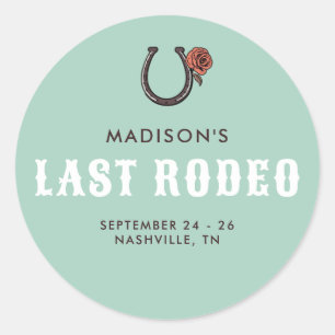 Retro Sassy Letztes Rodeo Hufeisen Rose Junggesell Runder Aufkleber