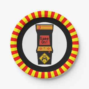 Retro Säulengang-Videospiel-themenorientierter Pappteller