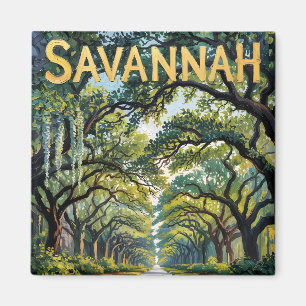 Retro Savannah Georgia Van Gogh Oak Avenue Travel Magnet