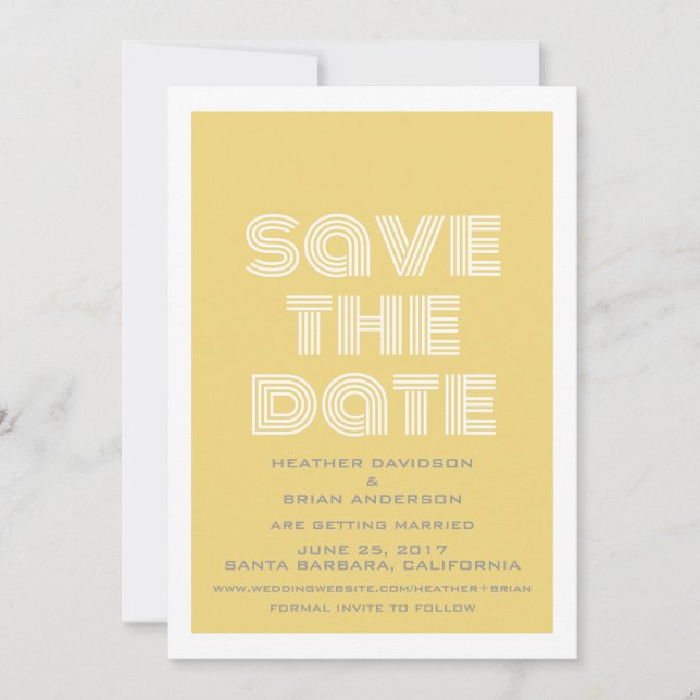 Retro Save the Date einladen, gelb Einladung (Vorderseite)