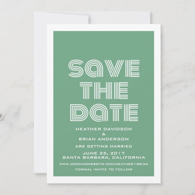 Retro Save the Date einladen, grün Einladung (Vorderseite)