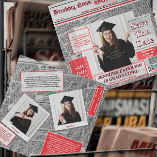 Retro Save The Date Magazine Newspaper Graduation Ankündigung
