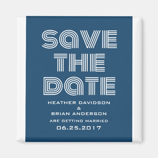 Retro Save the Date Magnet, blau Magnet (Vorne)