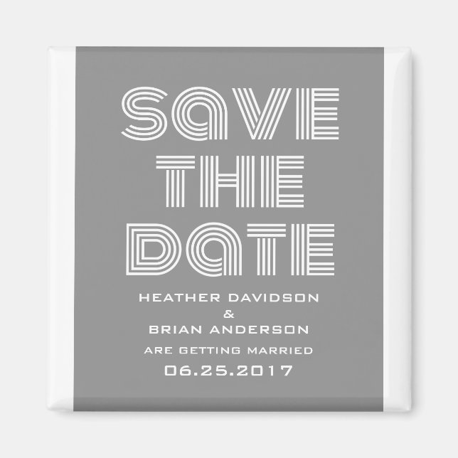 Retro Save the Date Magnet, grau Magnet (Vorne)