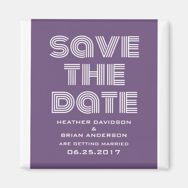 Retro Save the Date Magnet, Lila Magnet (Vorne)