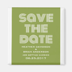 Retro Save the Date Magnet, Olive Green Magnet