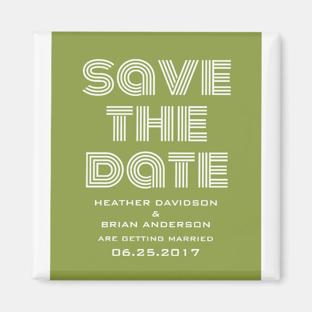 Retro Save the Date Magnet, Olive Green Magnet (Vorne)
