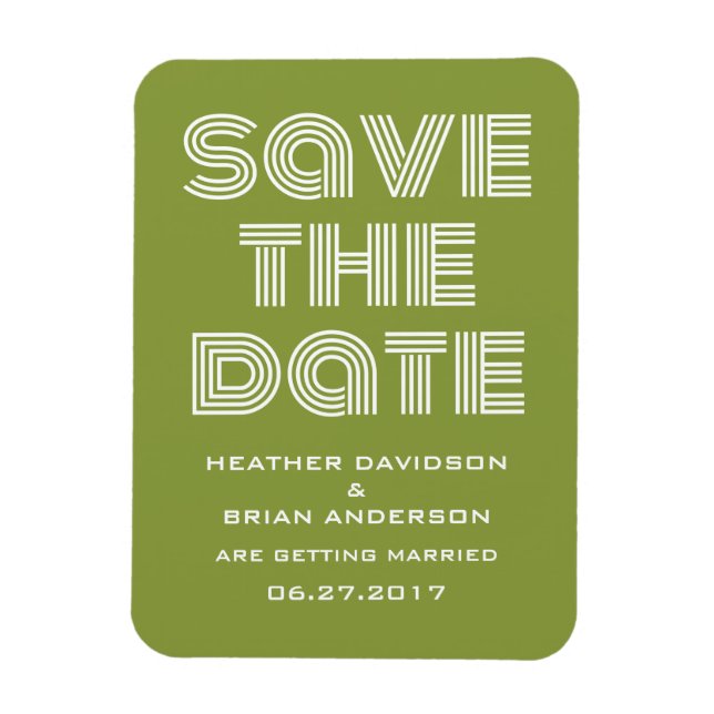 Retro Save the Date Magnet, Olive Green Magnet (Vertikal)