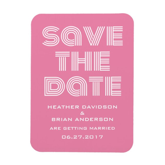 Retro Save the Date Magnet, Pink Magnet (Vertikal)
