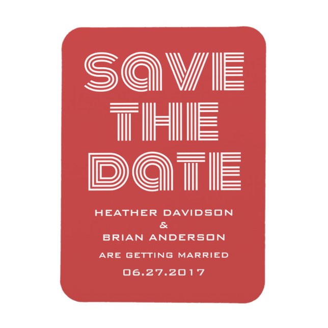 Retro Save the Date Magnet, Red Magnet (Vertikal)