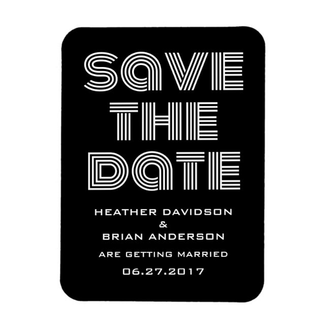 Retro Save the Date Magnet, Schwarz Magnet (Vertikal)
