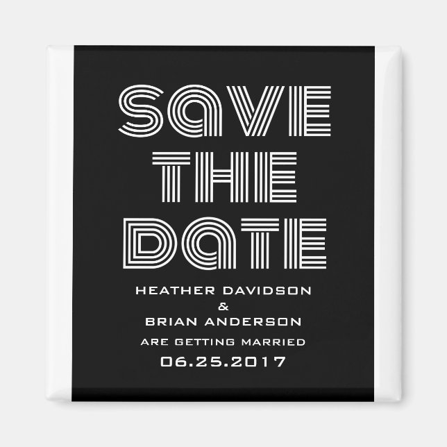 Retro Save the Date Magnet, Schwarz Magnet (Vorne)