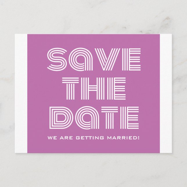 Retro Save the Date Postkarte, Fuchsia Ankündigungspostkarte (Vorderseite)