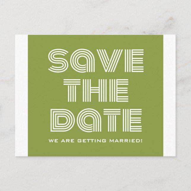 Retro Save the Date Postkarte, Olive Green Ankündigungspostkarte (Vorderseite)