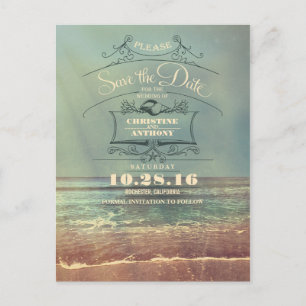 Retro Save the Date Postkarten der Strandhochzeit