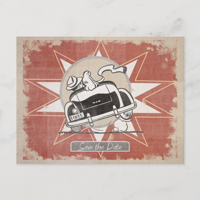 Retro-Save the Date Postkarten | Spaß! (Vorderseite)