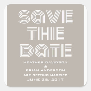 Retro Save the Date Stickers, Beige Quadratischer Aufkleber