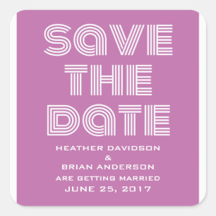Retro Save the Date Stickers, Fuchsia Quadratischer Aufkleber
