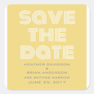 Retro Save the Date Stickers, gelb Quadratischer Aufkleber