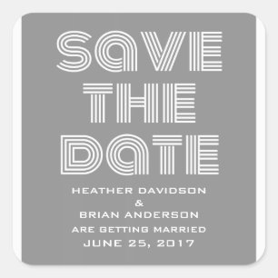 Retro Save the Date Stickers, grau Quadratischer Aufkleber